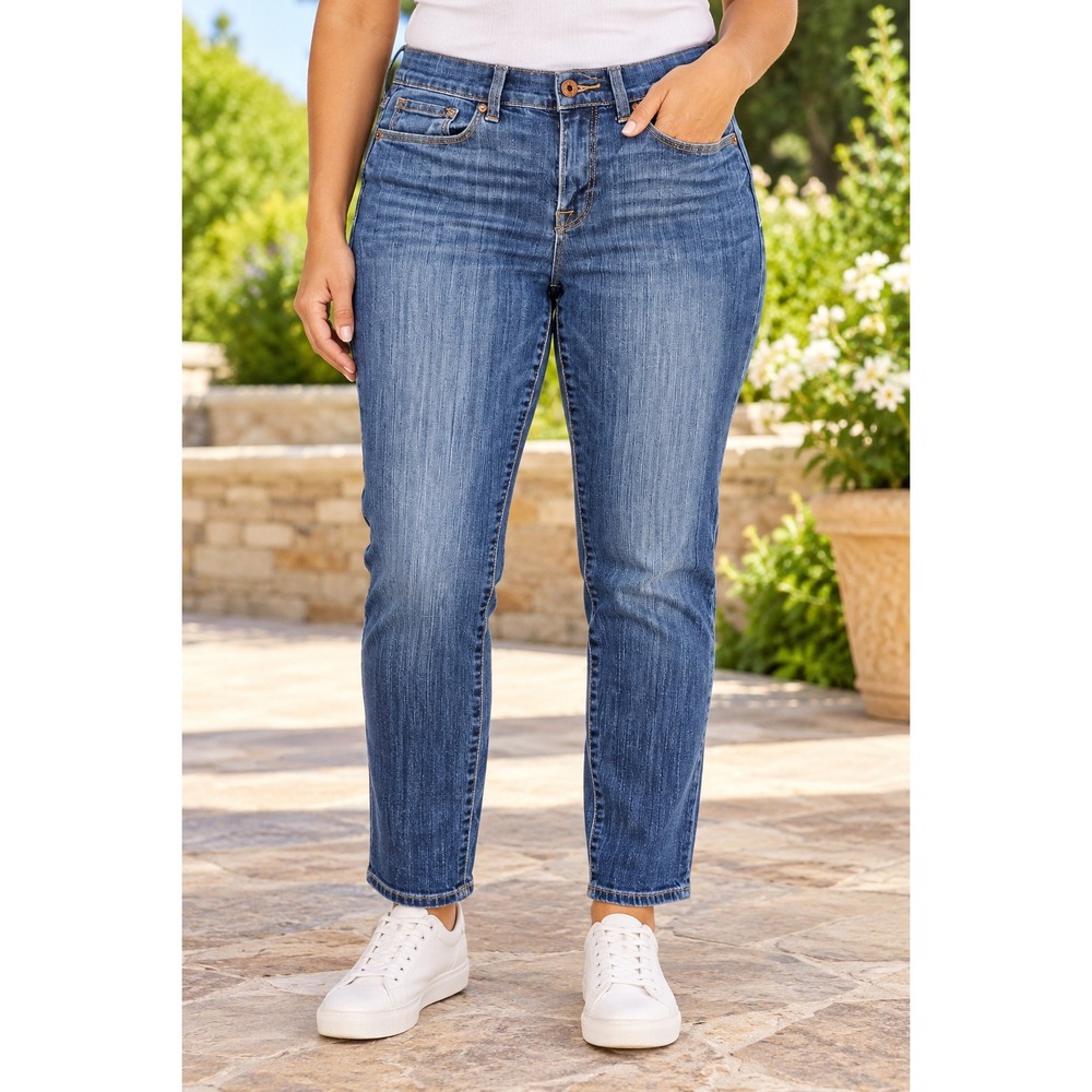 Lucky Brand Sofia Skimmer Jeans Women 4/27 Blue Medium Wash Straight Crop Flap
